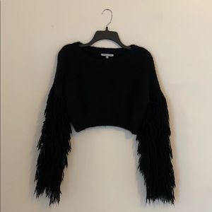 Ivory Rose Fringe Sleeve Crop Sweater